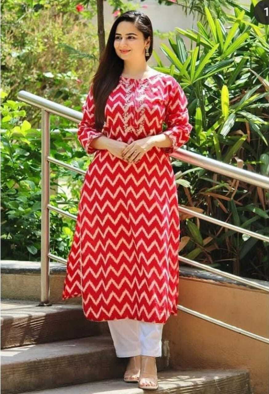 THE LIBAS COLLECTION COTTON RED DESIGNER KURTI ONLINE IN