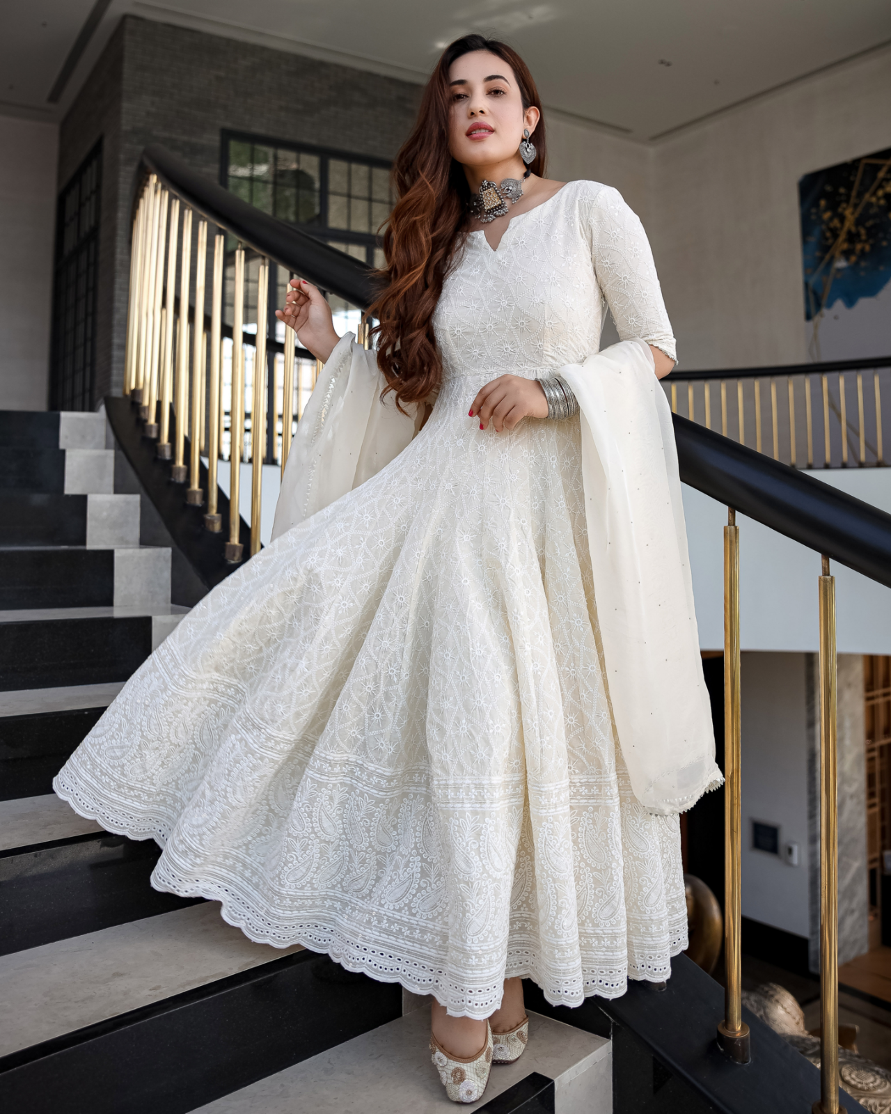 Luxury Two Pieces Indian Wedding Dresses White Gold Applique V-Neck Long  Sleeves Muslim Bridal Gown Vestidos De Noiva LB3315 | forum.iktva.sa