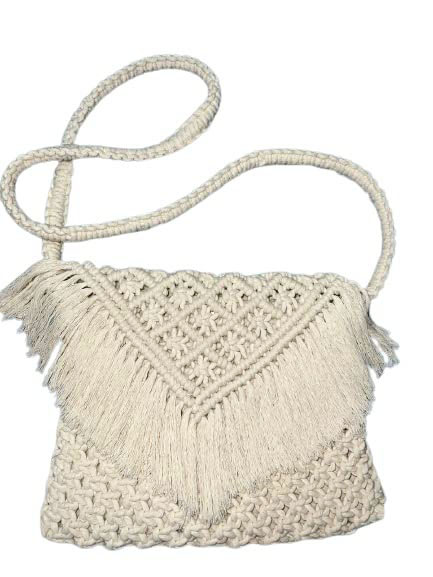 Macrame Women Girl Handmade Cotton Boho Crochet Beaded Large Natural White Sling Bag Fashion Gift