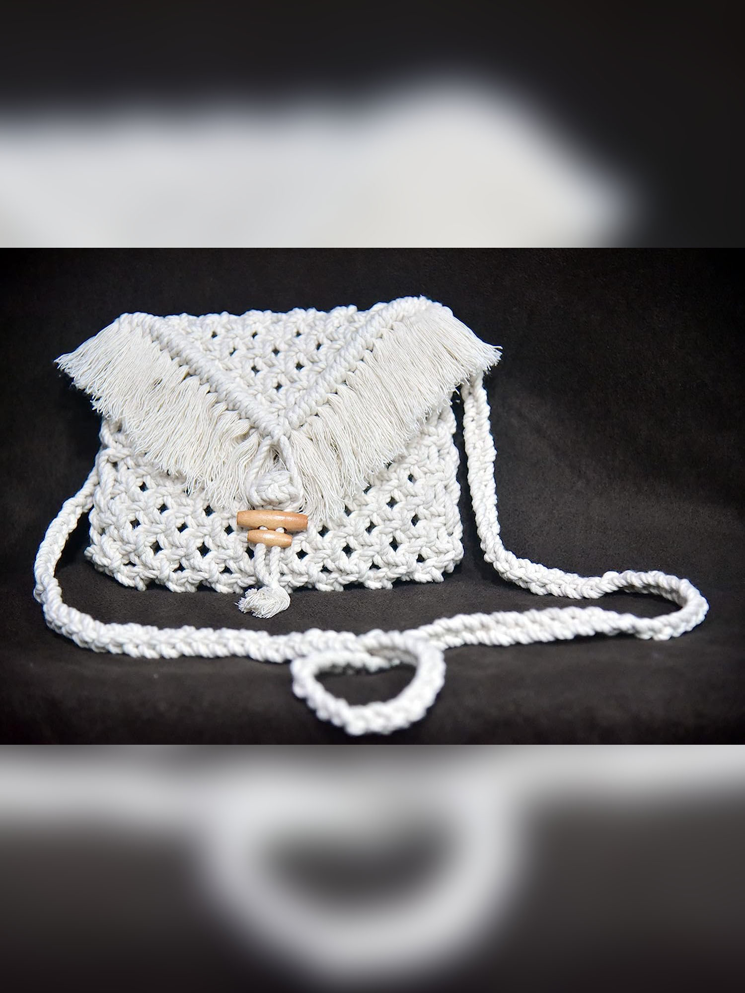 Women's Handmade Macrame Crossbody Sling Bags For Girls Cotton Boho Crochet Natural White Fashion Gift