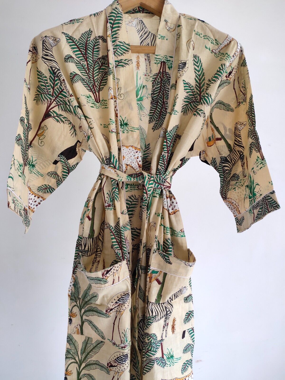 Pure Cotton Indian Block Printed House Robe Summer Kimono Floral Beach ...
