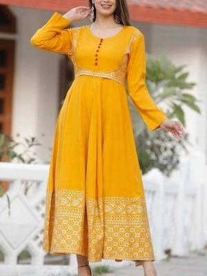 Yellow Long Flared Kurti Dupatta Gown Anarkali Indian Pakistani Stitched Dress