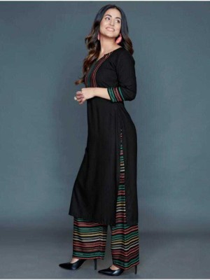 Pakistani Salwar Kameez Kurti Palazzo Pant Set Straight A-line Black Dress