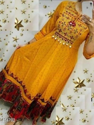 Women Mustard Yellow Long Flared Kurti Kurta Designer Gown Anarkali A-Line Dress