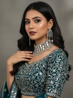 Women Ethnic Jewelry Afghani Silver Oxidized Mirror Choker Necklace Earrings Set