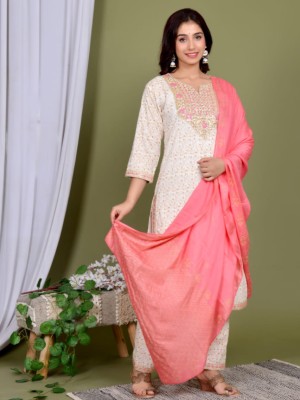 Ivory Indian Pakistani Readymade Salwar Kameez Dupatta Kurti Pant Set Ethnic Embroidered Dress