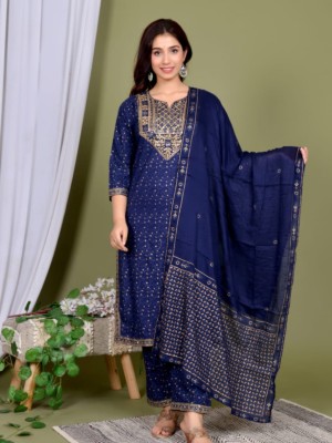 Blue Indian Pakistani Readymade Salwar Kameez Dupatta Kurti Pant Set Ethnic Embroidered Dress