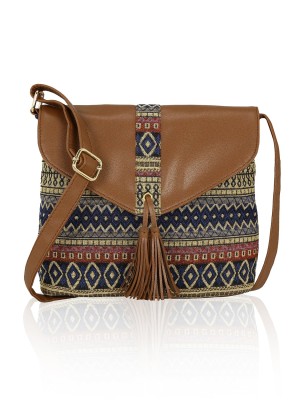 Tan Color Jacquard Stylish Sling Bag for Women & Girls Birthday Gift Shoulder Bag