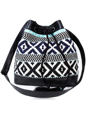 Classic Black and Blue Textured Stylish Sling Bag for Women & Girls with Drawstring Closure