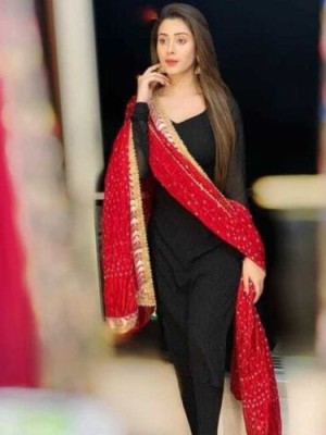 Solid Plain Black Pakistani Indian Designer Beautiful Kurti Pant Dupatta Kurta Palazzo Ethnic Dress