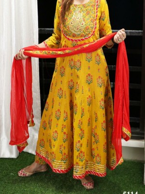 Heavy Yellow Kurta Kurti Designer Pant Dupatta Anarkali Dress Ethnic Salwar Suit