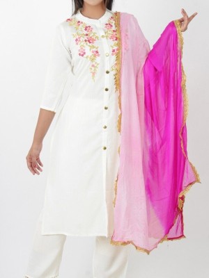 White Indian Pakistani Salwar Kameez Kurti Pant Dupatta Set Rayon Designer Dress