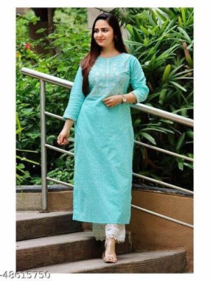 Blue Indian Ethnic Stitched Kurti Pant Set Readymade Salwar Kameez Casual Suit Dress