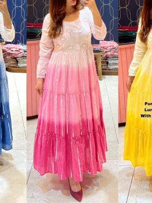 Women Cotton Lurex Kurti Gown Long Multicolored Indian Anarkali Partywear Dress