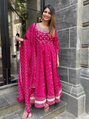 Pink Indian Pakistani Anarkali Kurti Pant Dupatta Flared Designer Salwar Kameez Dress