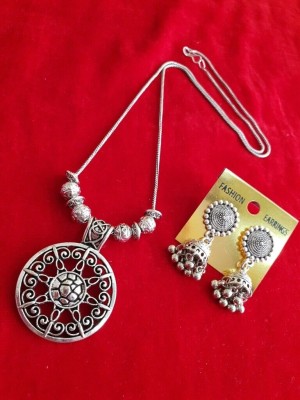 Beautiful Celtic Sun Pendant Necklace Earring Set Women Silver Plated Oxidized Chain Alloy
