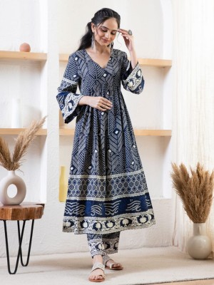 Blue Bell Sleeves with Pocket Alia Cut Style Shalwar Kameez for Women Suit Kurti Pant Set