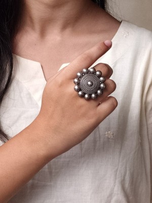 Round Indian Oxidized Free Size Finger Ring Women Ethnic Fashion Jewelry for Girls