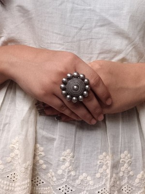 Round Indian Oxidized Free Size Finger Ring Women Ethnic Fashion Jewelry for Girls
