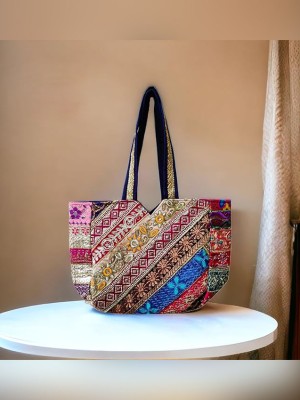 Rajasthani Bohemian Handcrafted Patchwork Embroidered Tote Bag with Zipper Closure