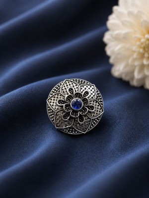 Ethnic Flower Finger Ring Indian Oxidized Silver Adjustable Free Size Ring for Girls