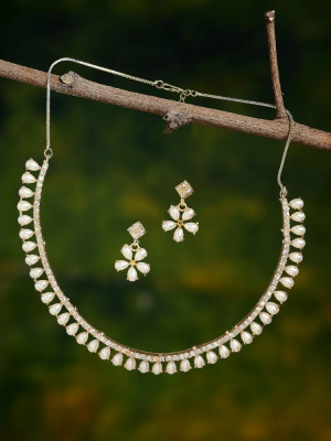 AD White Choker Necklace Earring Set Ethnic Wedding Function Jewelry for Women