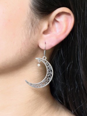 Crescent Moon Charm Earring Oxidized Fashion Jewelry Daily Wear Light Weight Hook Earrings