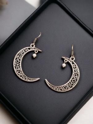 Crescent Moon Charm Earring Oxidized Fashion Jewelry Daily Wear Light Weight Hook Earrings