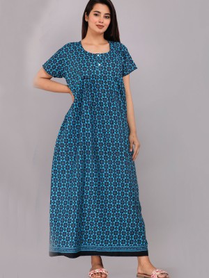 Nighty Gown Cotton Night Dress Comfortable Wear Printed Kurti Gown with Two Button