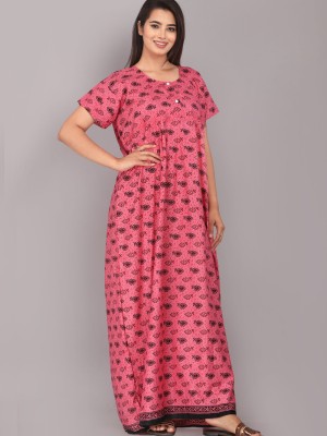 Daily Wear Nighty Gown Cotton Printed Casual Night Dress Kurti Gown with Two Button