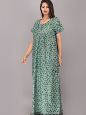Daily Wear Nighty Gown Cotton Printed Casual Night Dress Kurti Gown with Two Button