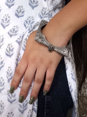 Oxidised Silver Replica Antique Openable Kada Designer Brass Bracelet Cuff Bangle For Girls