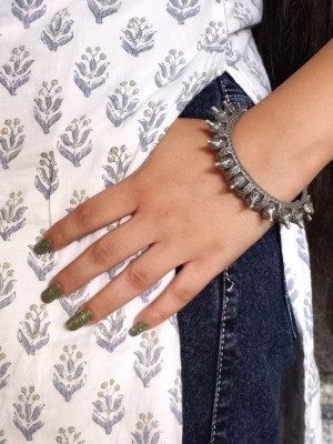 Oxidised Silver Antique Kada Openable Brass Bracelet Cuff Bangle for Ladies