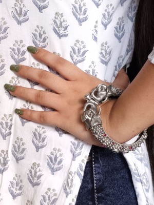 Bohochic Elephant Kangan Adjustable Cuff Bracelet Bohemian Oxidised German Silver Bangle for Girls