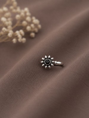 Non-Piercing Flower Nose Pin Oxidized Silver Adjustable Free Size Jewelry for Women