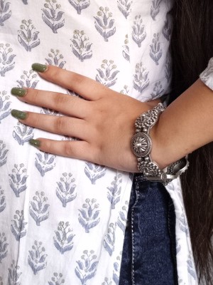 Luxurious Oxidised Bangle Designer Brass  Bracelet Antique Free size Gypsy Silver Look alike Cuff Kada