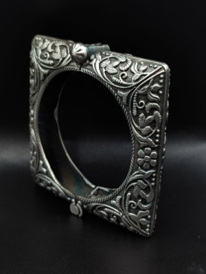Designer Brass Unique Square Shape Bracelet Oxidised Antique Openable Gypsy Silver Cuff Kada Bangle