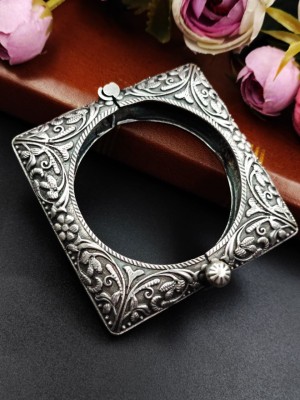 Designer Brass Unique Square Shape Bracelet Oxidised Antique Openable Gypsy Silver Cuff Kada Bangle