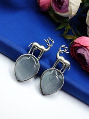 Stag Deer Monalisa Stone Stud Earring Silver Oxidised Earrings Gift for Women