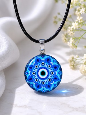 Unisex Mandala Flower Design Blue Evil Eye Pendant Nazar Suraksha Kavach Locket