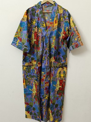 Purple Frida Kahlo Pure Cotton Kimono Indian Boho Chic Robe Summer Dress Beach Bikini Coverup