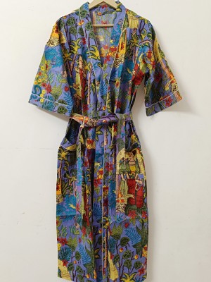 Purple Frida Kahlo Pure Cotton Kimono Indian Boho Chic Robe Summer Dress Beach Bikini Coverup