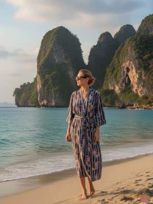 Black & Grey Animal Print Kimono Robe Cotton Striped Beach Cover Up Nightwear Dress Bridesmaid Gown