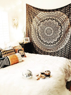Sparkly Golden Large Mandala Tapestry Bohemian Medallion Wall Hanging Glittering Gold Tapestry