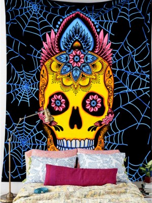 Black Psychedelic 3D Gothic Skull Tapestry Trippy Colorful Pop Art Wall Hanging Hippie Wall Tapestry