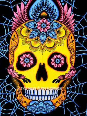 Black Psychedelic 3D Gothic Skull Tapestry Trippy Colorful Pop Art Wall Hanging Hippie Wall Tapestry