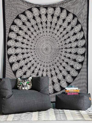 Black & White Paisley Boho Mandala Tapestry Medallion Wall Hanging Cotton Bedspread Bedding