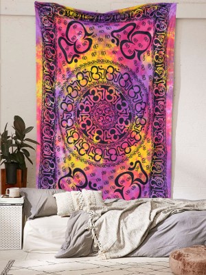 Multi Tie Dye Sacred Symbol OM Aum Tapestry Hindu Spiritual Mantra Wall Hanging Yoga Room Decor