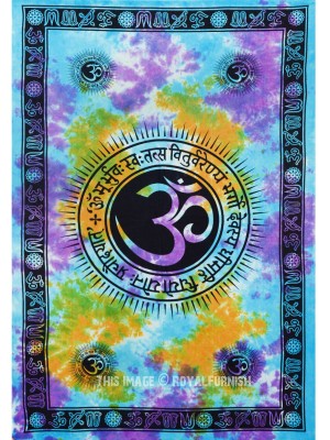 Multi Tie Dye Gaytri Mantra Hindu Spiritual Mantra Om Symbol Tapestry Wall Hanging Yoga Room Decor