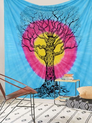 Hippie Tie Dye Multi Desert Tree of Life Wall Tapestry Cotton Fabric Wall Hanging Queen Bedspread